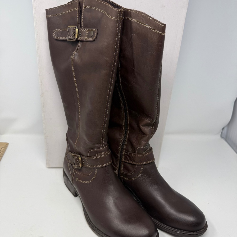 Eric Michael Montana Brown Leather Tall Boots Womens 41 Made in Portugal Buckle